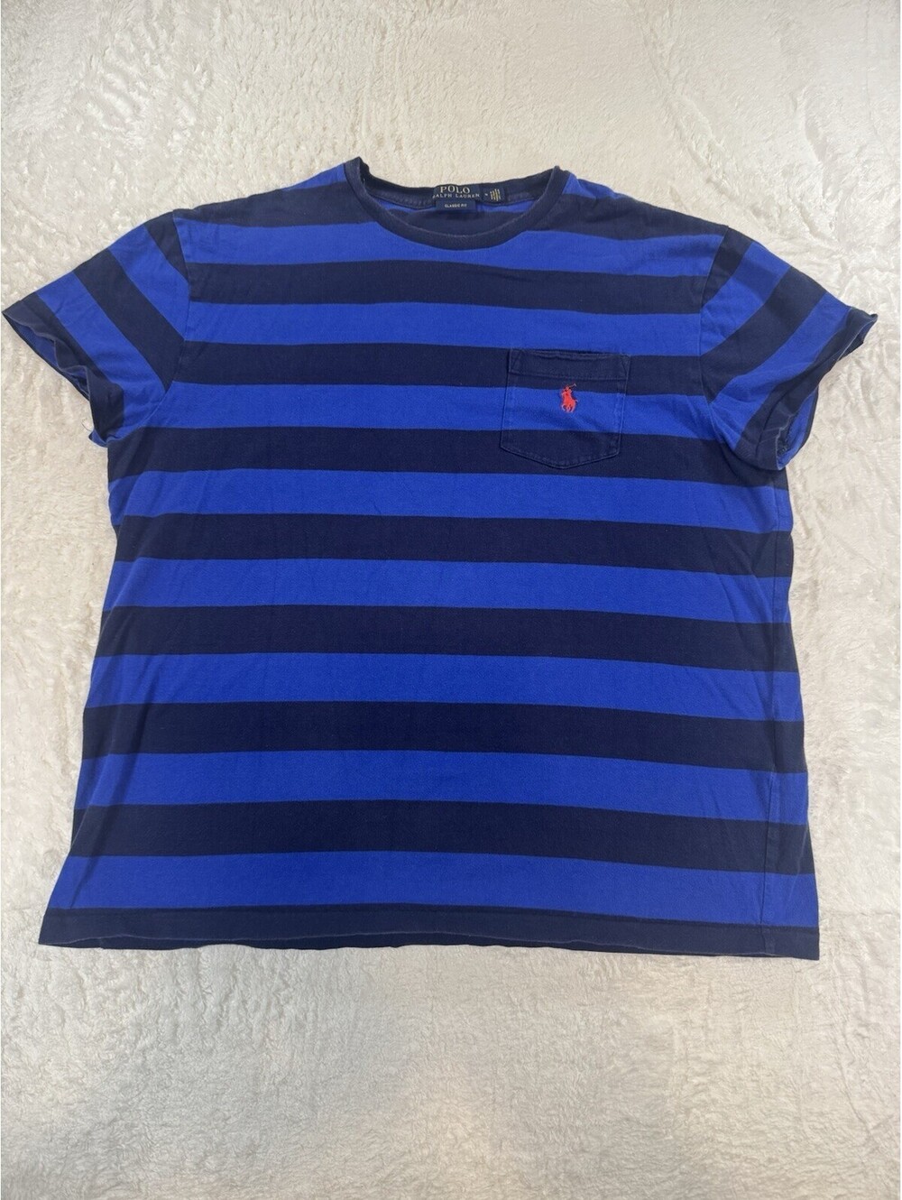 Vintage Y2K Polo Ralph Lauren Pocket T-shirt Striped Black Blue Tee Mens M A2031